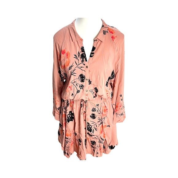 Free People Women’s Lena Floral Mini Dress Size M Boho Feminine Long Sleeve - Picture 1 of 10
